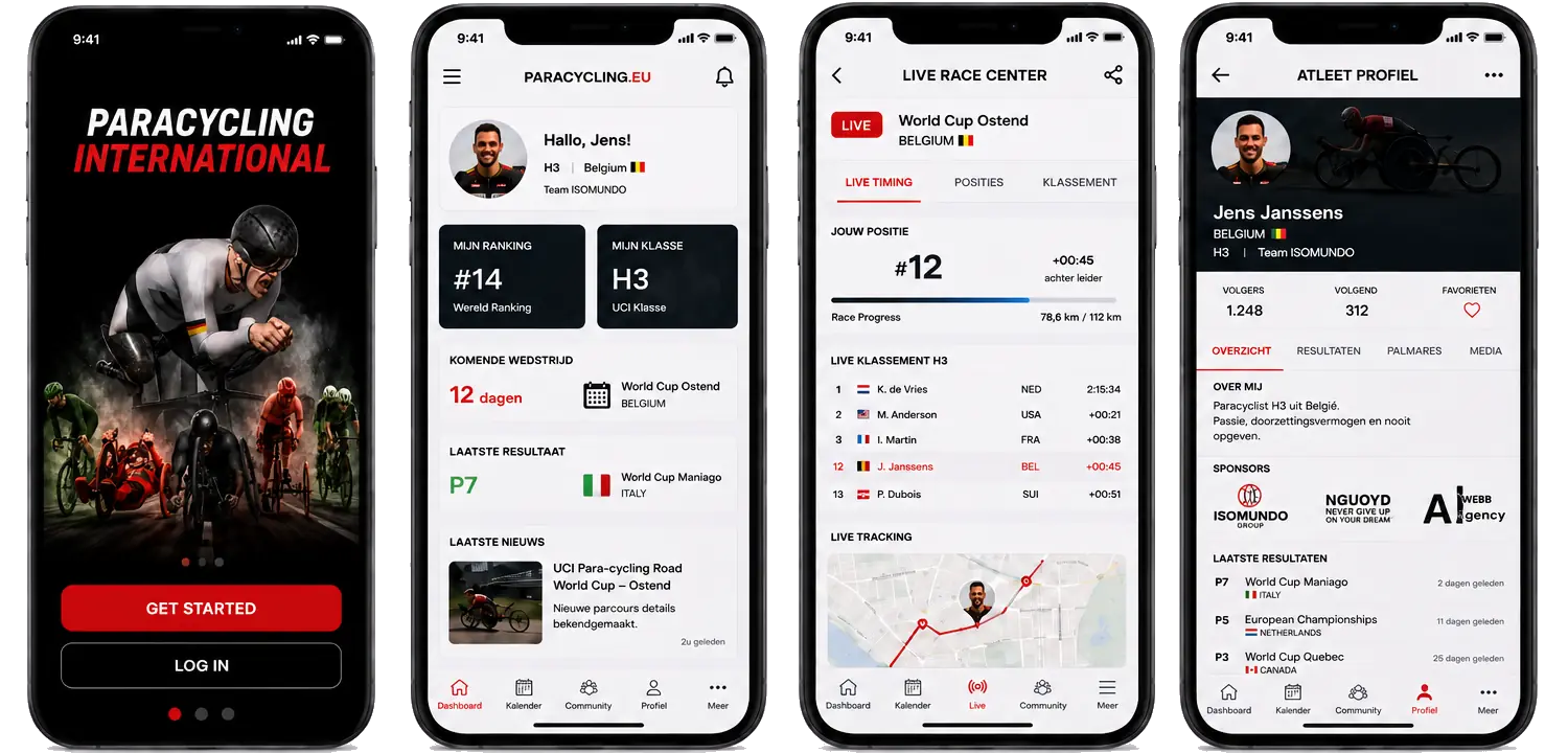 Paracycling International WebApp screens
